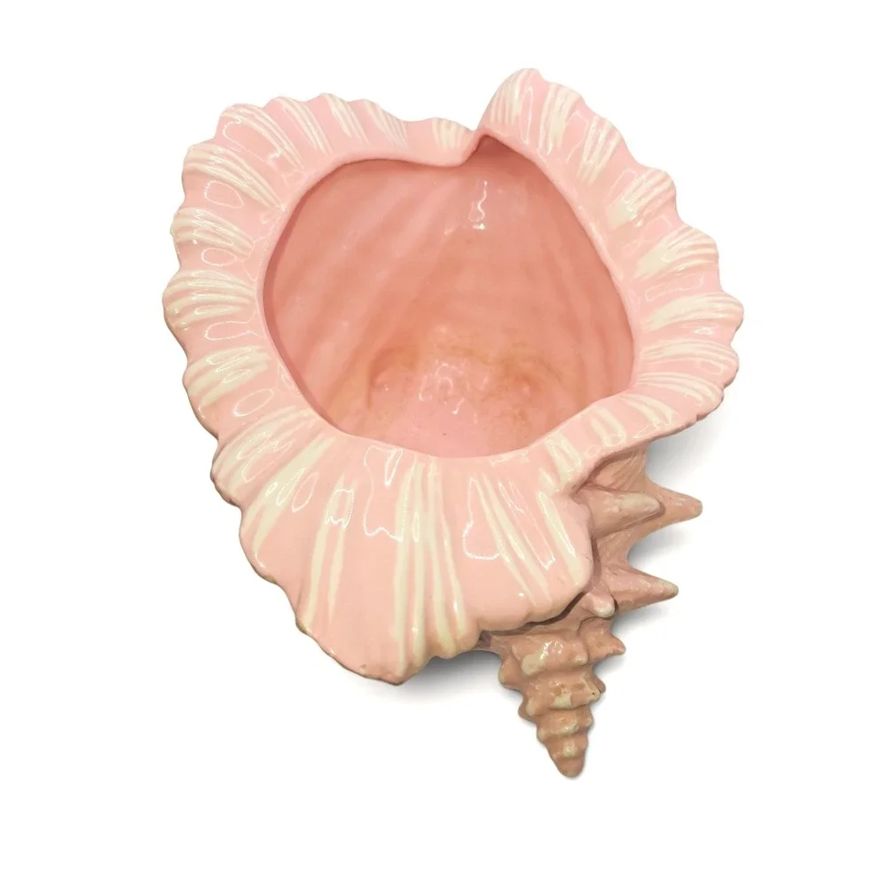 Vintage Atlantic Mold Pink Conch Shell Planter Ceramic 1970s Coastal Decor